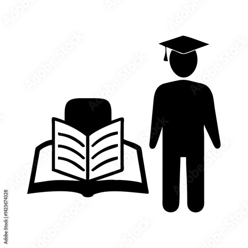 Graduation education learning book student knowledge university college degree icon vector design