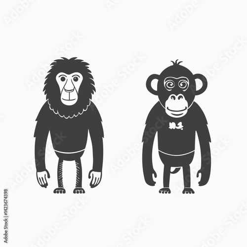 Cartoon funny two baboon. Baboon icon. Cartoon illustration of baboon icon for web isolated on white background