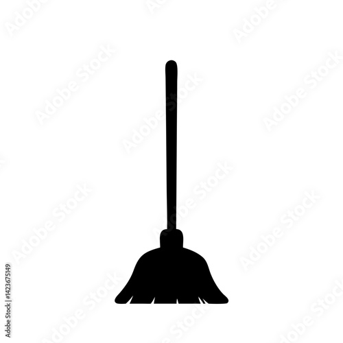 Black silhouette broom vector image for cleaning service and sweeping equipment design element icon