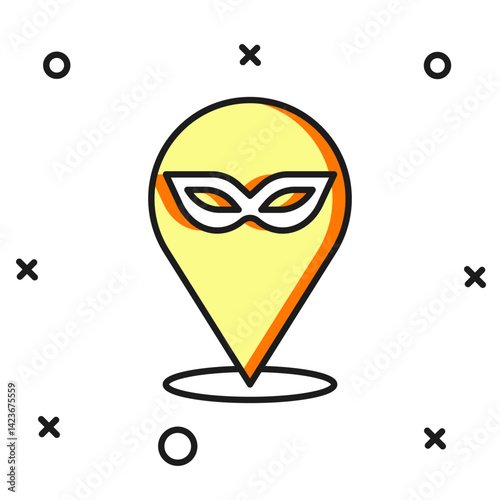 Filled outline Carnival mask icon isolated on white background. Masquerade party mask. Flat filled outline style with shadow. Vector