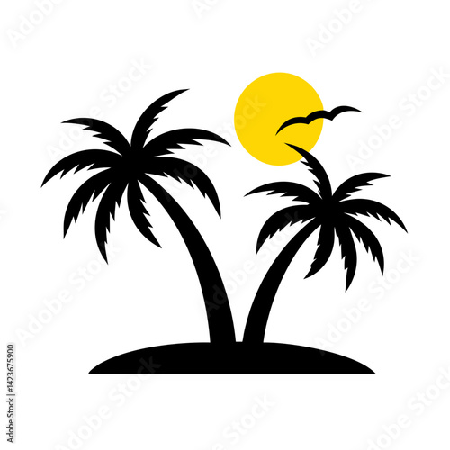 tropical island with palms, Tropical Palm Trees Sun Silhouette