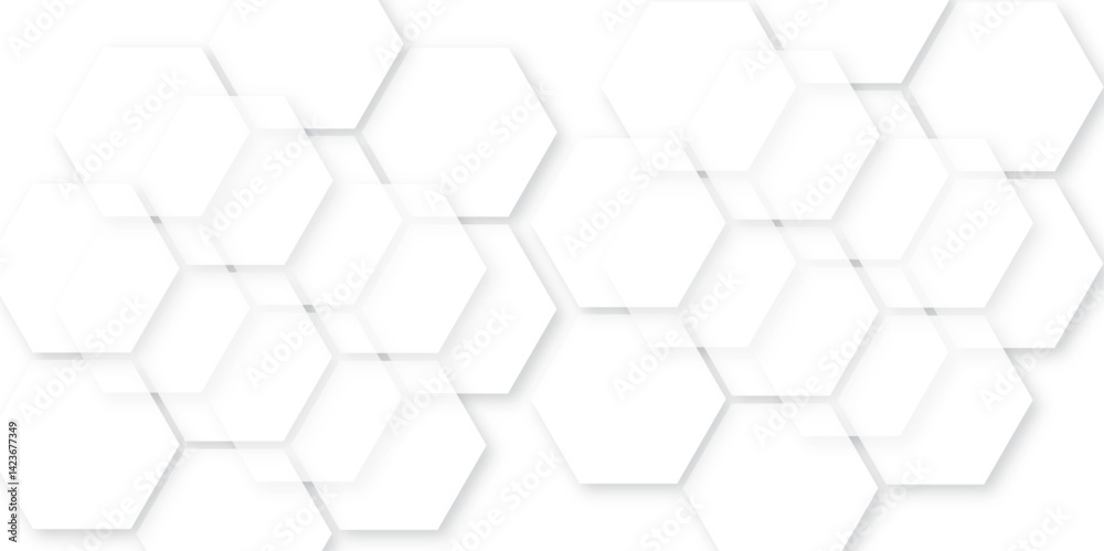Naklejka premium White geometric hexagonal honeycomb shape texture background. This background features hexagonal patterns representing modern business technology, ideal for corporate presentations, 