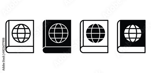 Encyclopedia Icons Black and White Book Globe Illustrations Vector Design