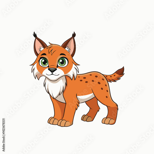 Illustration of cute lynx, Hand drawn cheetah cartoon animal illustration