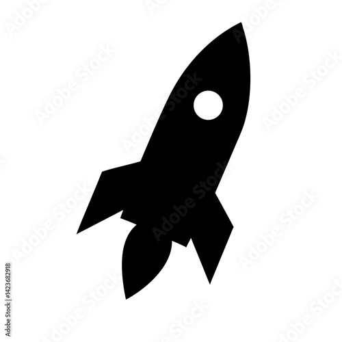 Rocket ship vector icon illustration, simple black rocket design for space travel and technology use