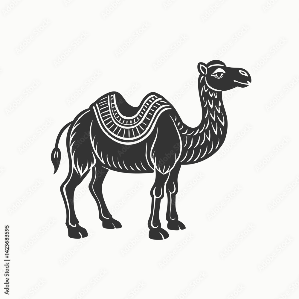 Fototapeta premium Camel. Hand drawn vector illustration. Can be used separately from your design. Cute Bactrian camel on a white background.