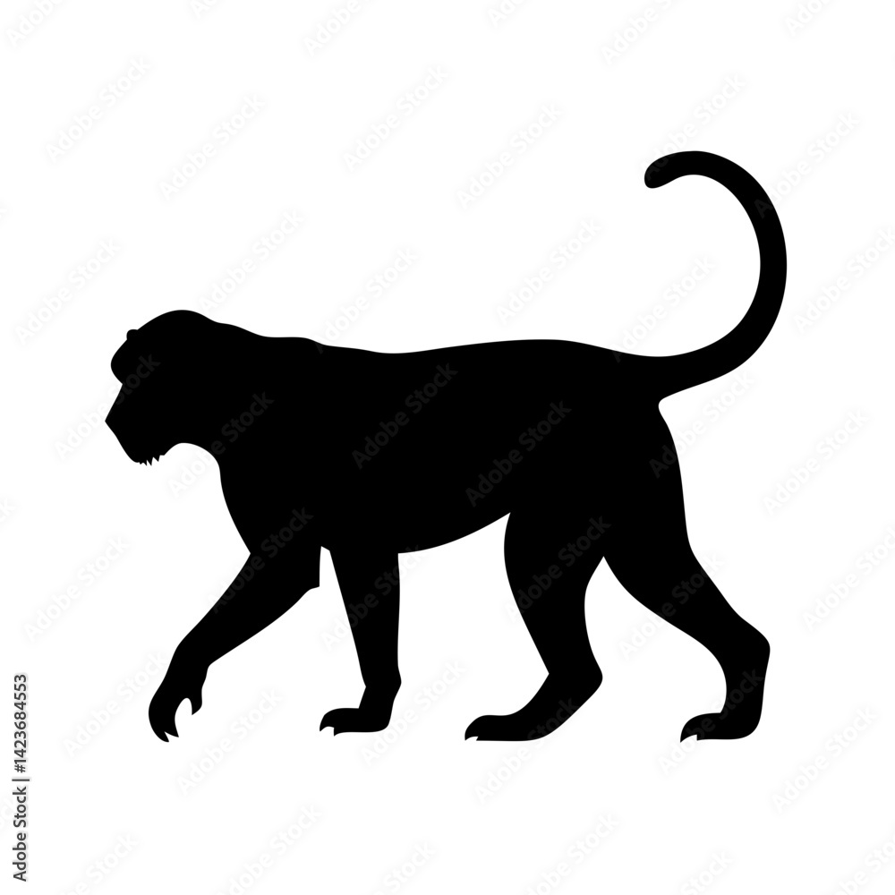 Obraz premium Illustration of a black monkey silhouette walking isolated on white background vector image
