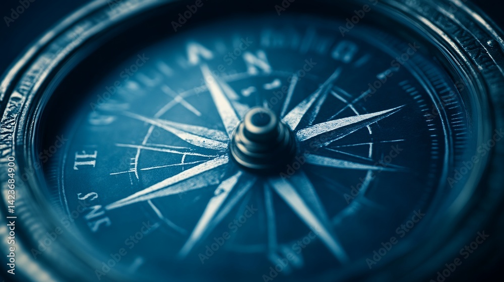 Navigating Directions Close Up of an Antique Compass with Teal Tones Navigating Directions Close Up of an Antique Compass with Teal Tones