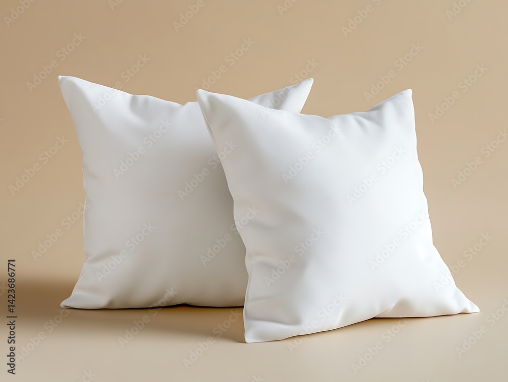 Two White Pillows on Beige Background for Comfort and Relaxation Design