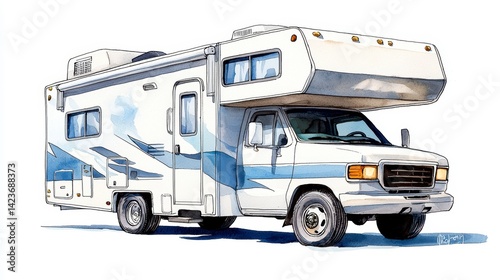 Class C RV Motorhome Watercolor Illustration