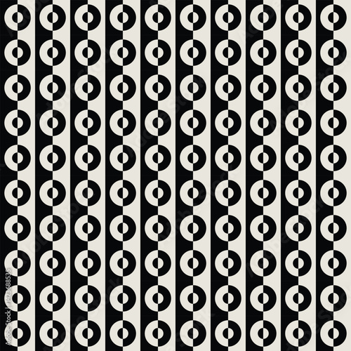 Mid century modern half circles pattern in black and white. Graphical illustration for a unique textiles and home décor.
