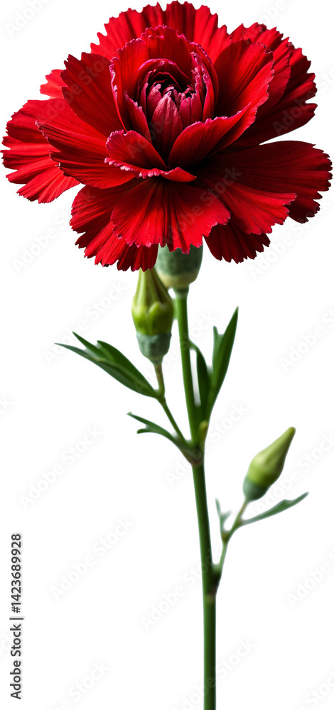 Vibrant Red Carnation Flower Isolated on Transparent Background for Floral Marketing and Romantic Promotions