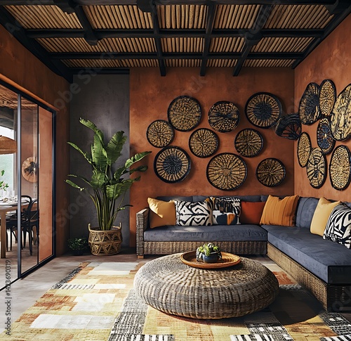 Warm Toned Living Room Interior With Decorative Wall Art and Comfortable Furniture
