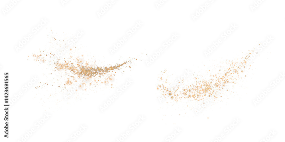 An enchanting and mesmerizing explosion of golden sparkles along with shimmering dust set on a transparent background An enchanting and mesmerizing explosion of golden sparkles along with shimmering dust set on a transparent background