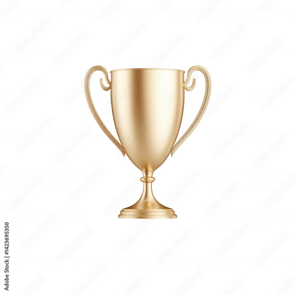 A golden trophy with elegant handles, symbolizing achievement and victory, set on a white isolated background. A golden trophy with elegant handles, symbolizing achievement and victory, set on a white isolated background.