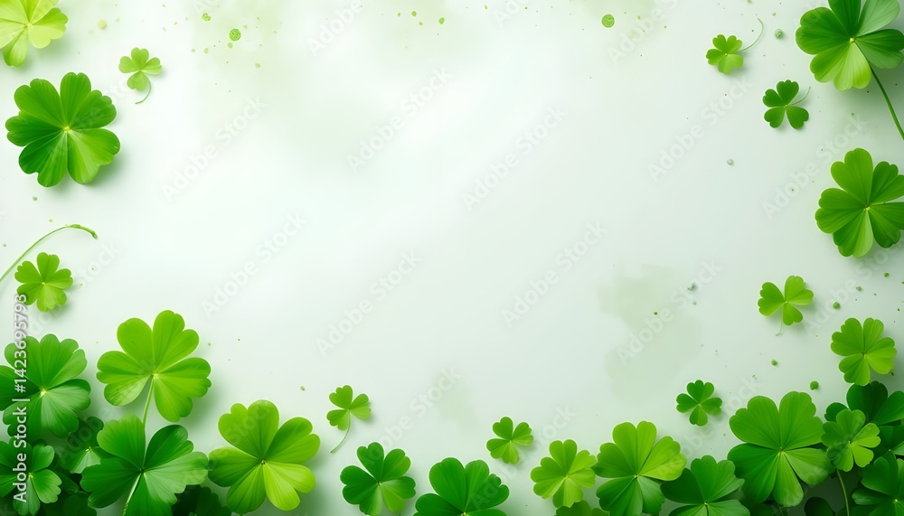 Green St Patricks Day Background with Clovers and Copy Space Green St Patricks Day Background with Clovers and Copy Space