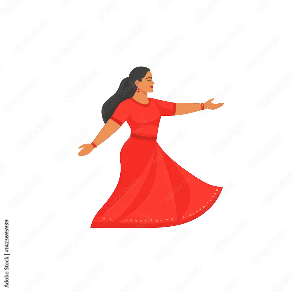A joyful woman in a flowing red dress, gracefully dancing. Her hair cascades down her shoulders as she twirls, embodying freedom and celebration in motion. A joyful woman in a flowing red dress, gracefully dancing. Her hair cascades down her shoulders as she twirls, embodying freedom and celebration in motion.