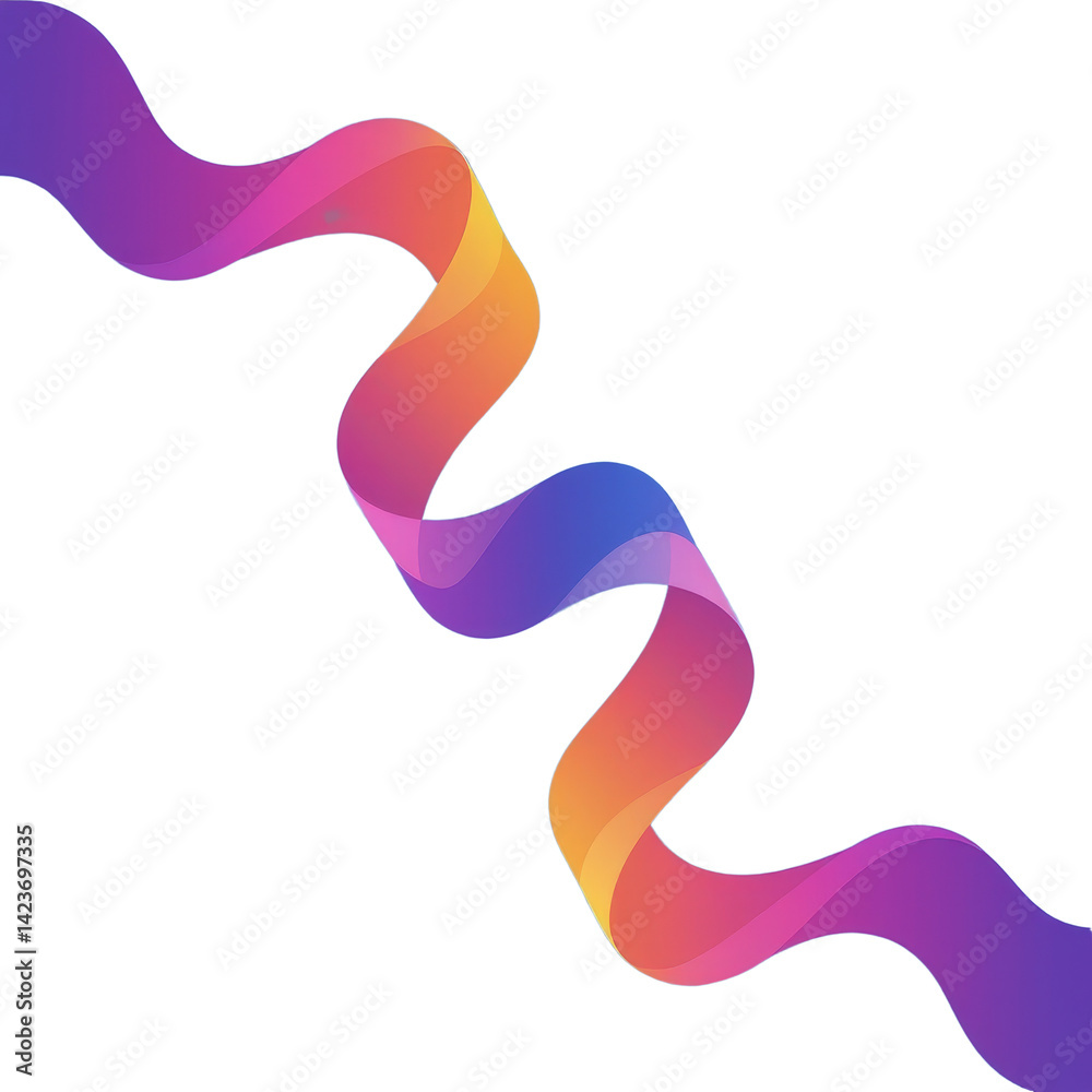 Abstract Ribbon Wave - Purple, Orange Gradient - transparent background