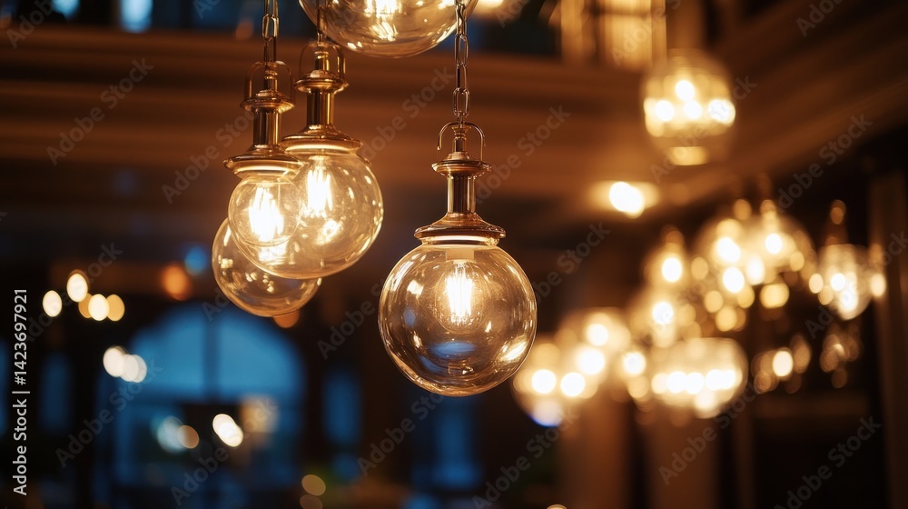 Illuminated Elegance: A Close-Up of Warm-Toned Hanging Lights Illuminated Elegance: A Close-Up of Warm-Toned Hanging Lights