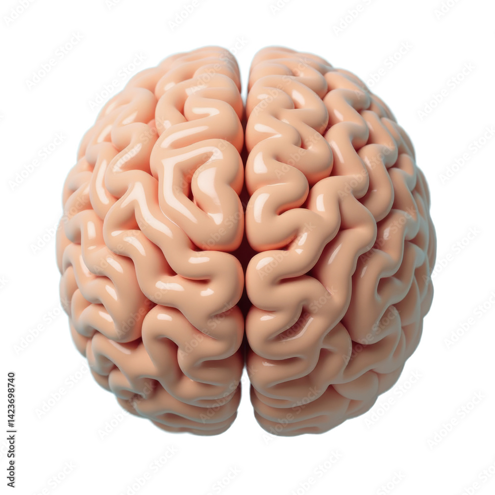 Anatomical Brain Model, Pink, Blue Background, Transparent Background.