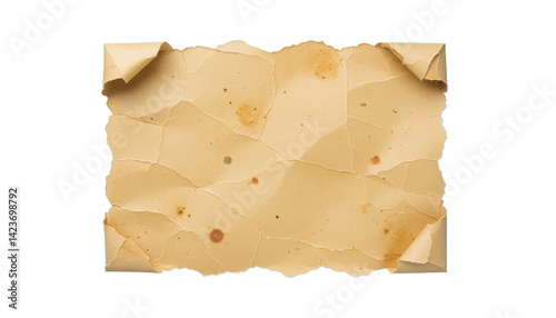Obraz na płótnie Aged Parchment Paper Texture with Curls, Stains, Transparent Background w salonie
