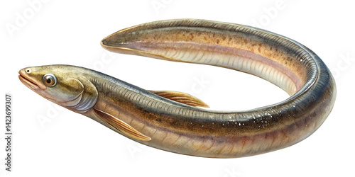 Detailed illustration of a European eel, Anguilla anguilla, on a white background photo