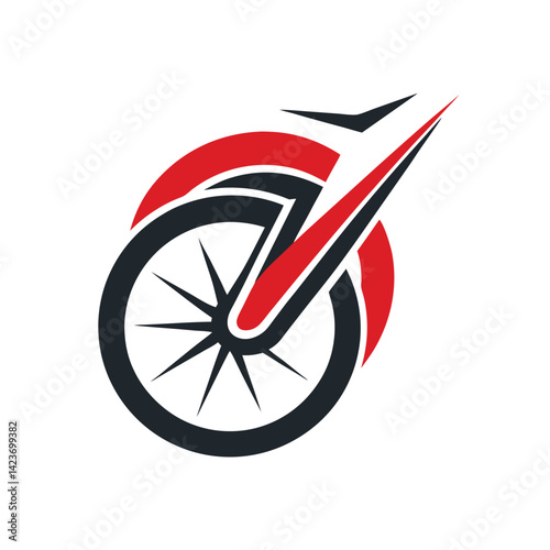 Dynamic minimalist logo design for a cycling brand featuring a stylized wheel and sleek lines symbolizing speed and movement