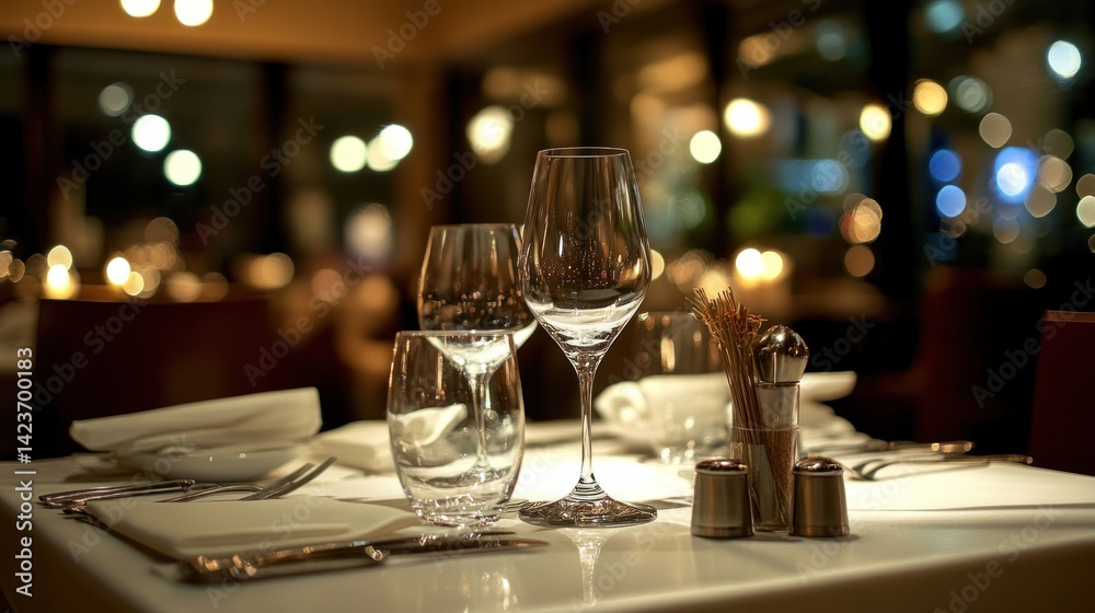 Elegant Dinner Table Setting at Night Elegant Dinner Table Setting at Night