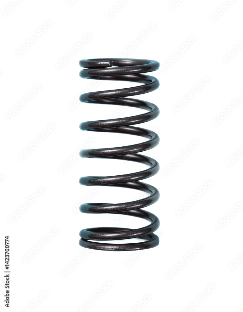 Black Metal Coil Spring, Compression, Transparent Background.
