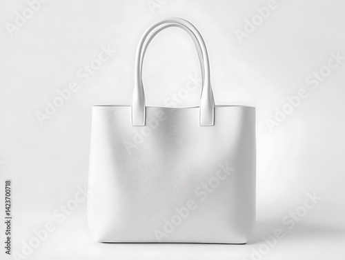 Obraz na płótnie White Leather Tote Bag Isolated On White Background With Handles and Surface Texture w salonie