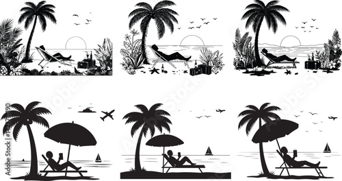 Man Boad Beaches coconut  tree silhouette image
