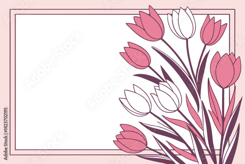 Tulip Floral Frame Illustration Decorative Pink and Purple Spring Flowers Design