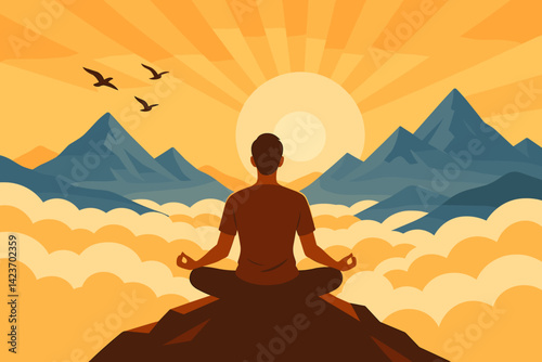 A spiritual and serene moment of meditation high above the earth
