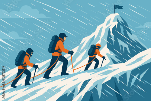 A high-altitude climbing scene full of intensity and determination