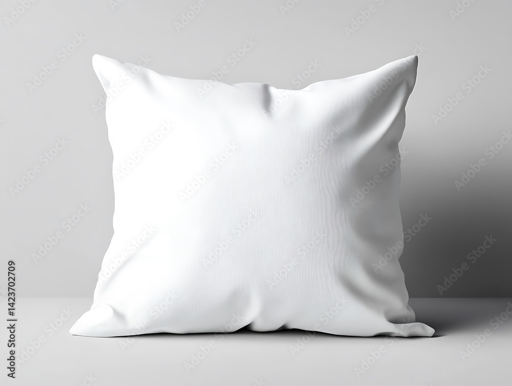 White Pillow Displayed Against A Light Grey Background With Shadow Detailing