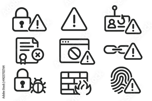 Icons utilized in digital security and cyber threat warnings