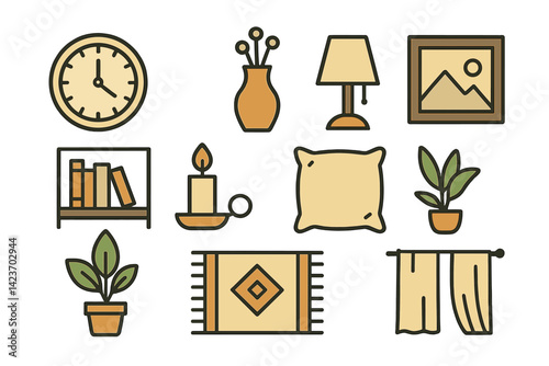 Decorative elements used to furnish and style a modern home interior