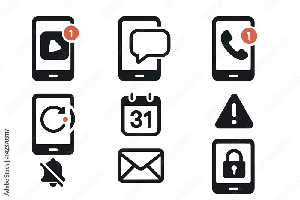 Common icons displayed in notifications on mobile devices