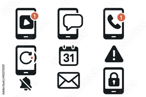 Obraz na płótnie Common icons displayed in notifications on mobile devices w salonie