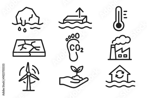 Symbols depicting alterations in the environment and ideas related to climate action