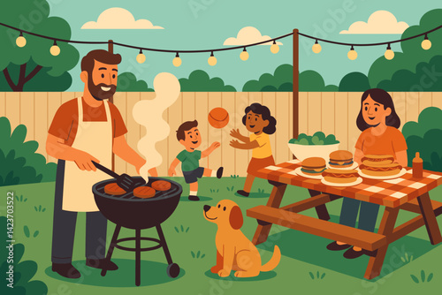 A summer backyard party with food, games, and family moments
