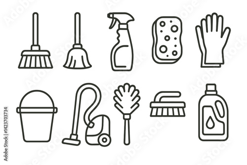 Obraz na płótnie A range of equipment and supplies utilized for domestic cleaning purposes w salonie