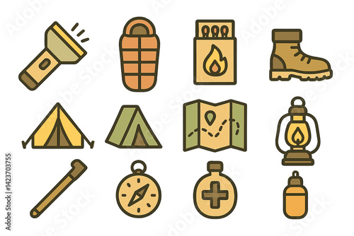 Basic gear used for outdoor camping and wilderness exploration