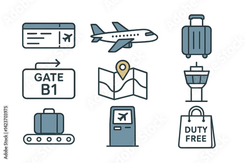 Symbols denoting various airport services and features