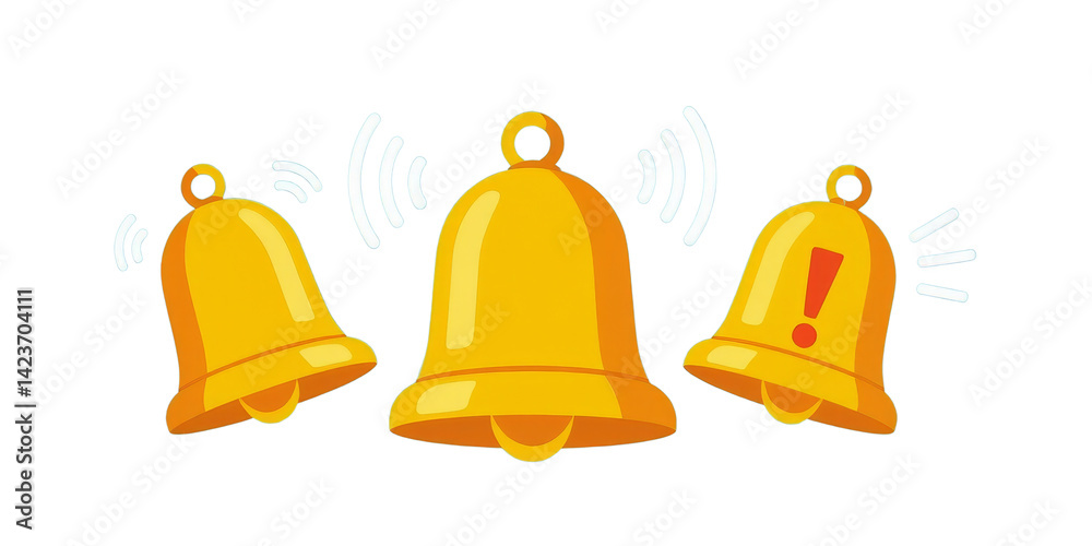 Cartoon Golden Bells Ringing, Exclamation Mark, Transparent Background