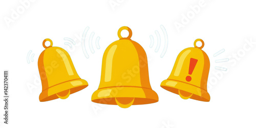 Obraz na płótnie Cartoon Golden Bells Ringing, Exclamation Mark, Transparent Background w salonie