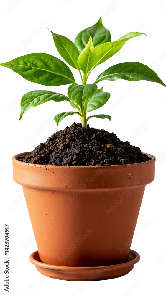 High-resolution terracotta pot filled with nutrient-dense soil, isolated on transparent background for gardening and e-commerce use. High-resolution terracotta pot filled with nutrient-dense soil, isolated on transparent background for gardening and e-commerce use.