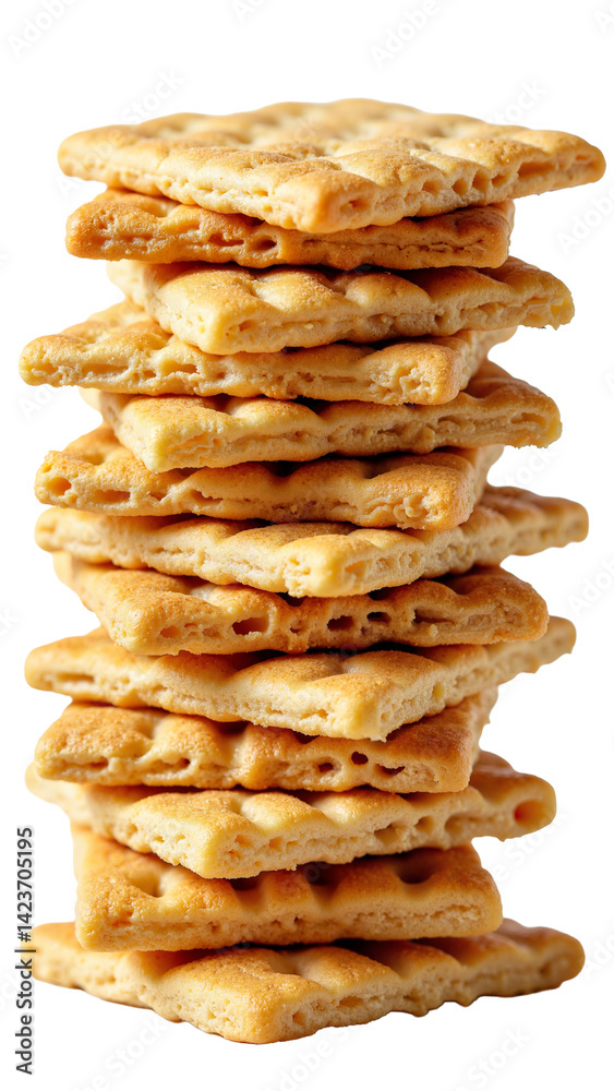 Meticulously Arranged Stack of Golden-Brown Crackers Isolated on Transparent Background for Food Packaging and Recipe Blogs Meticulously Arranged Stack of Golden-Brown Crackers Isolated on Transparent Background for Food Packaging and Recipe Blogs
