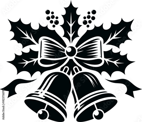 Silhouette Jingle Bells and Holly Design