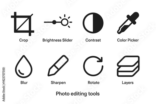 Visual symbols for tools found in image editing software